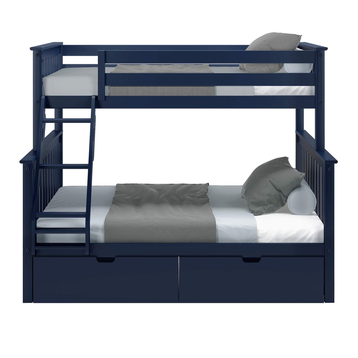 Max & Lily Bunk Bed, Twin-Over-Full Wood Bed Frame for Kids with Storage Drawers, Blue Max & Lily