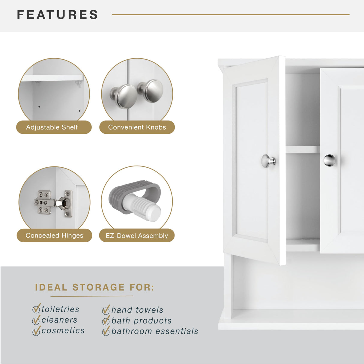 MCS 23x18 White Medicine Cabinet Organizer, Wall Mounted 2-Door Bathroom Cabinet for Over-The-Toilet Storage, Bathroom Furniture & Restroom Organizer MCS