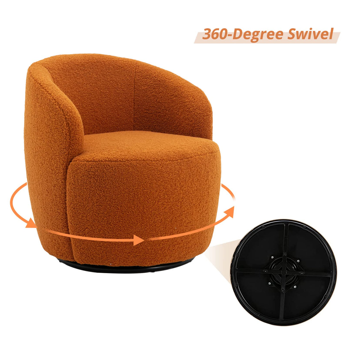 KIVENJAJA Swivel Barrel Chair, Teddy Sherpa Upholstered Modern Round Accent Arm Chairs, 360 Degree Swivel Small Single Sofa Armchair for Nursery Living Room Bedroom (Teddy, Orange) KIVENJAJA
