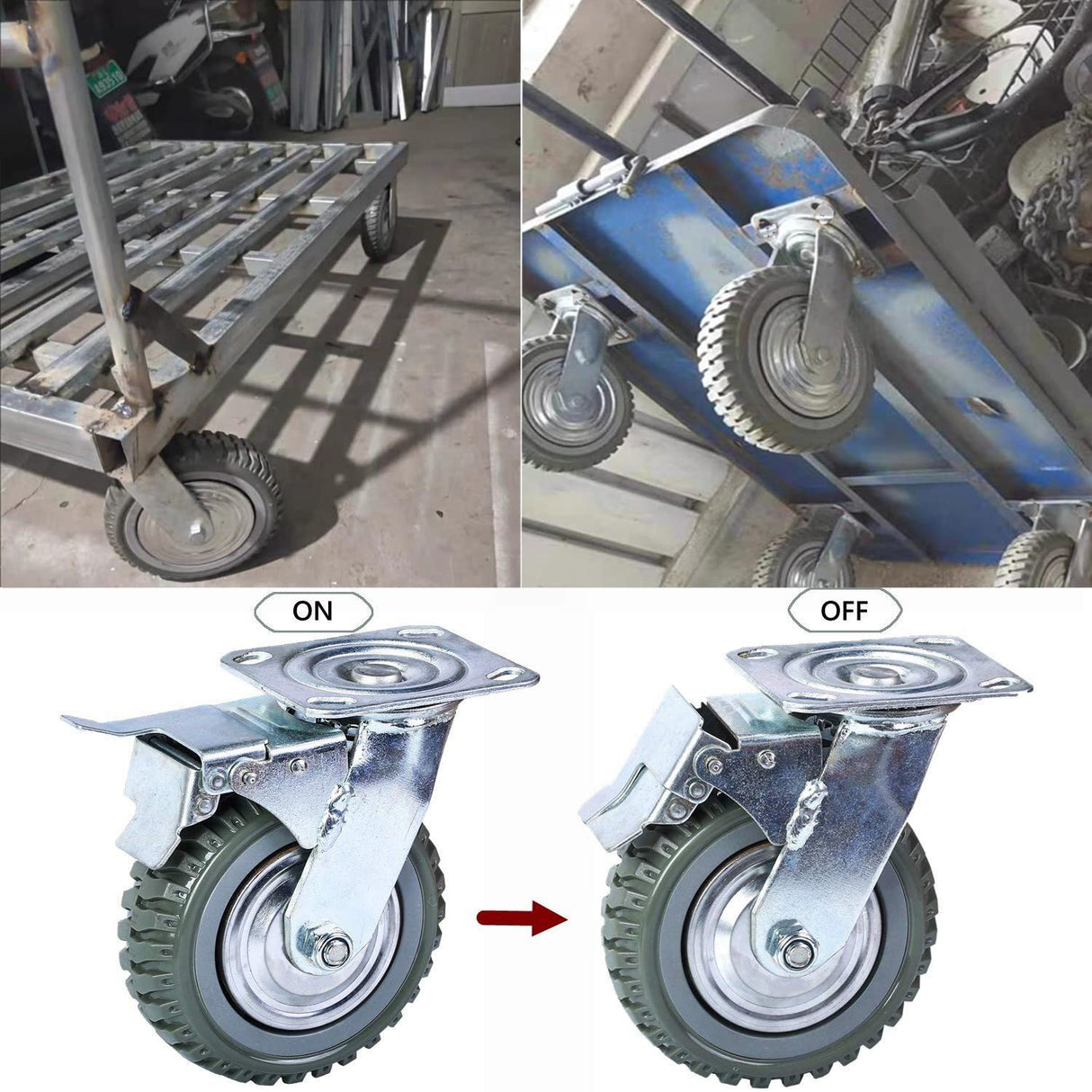 uyoyous 8 Inch Solid Caster Wheels Casters Heavy Duty Anti-Skid Polychloride Swivel Caster Wheels with 360 Degree Ball Bearing Castors Top Plate with Brake 2 Fixed,1760 lbs Capacity uyoyous