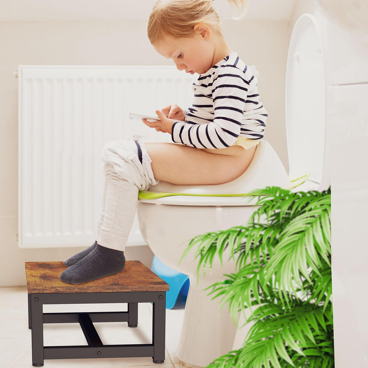 IBUYKE One Step Wooden Step Stools for Adults Kids, Heavy Duty Bedside Step Stool with 500 Lbs Capacity, Non-Slip Stepping Foot Stool for Bedroom Livingroom Bathroom Kitchen, Rustic Brown TBD001H IBUYKE