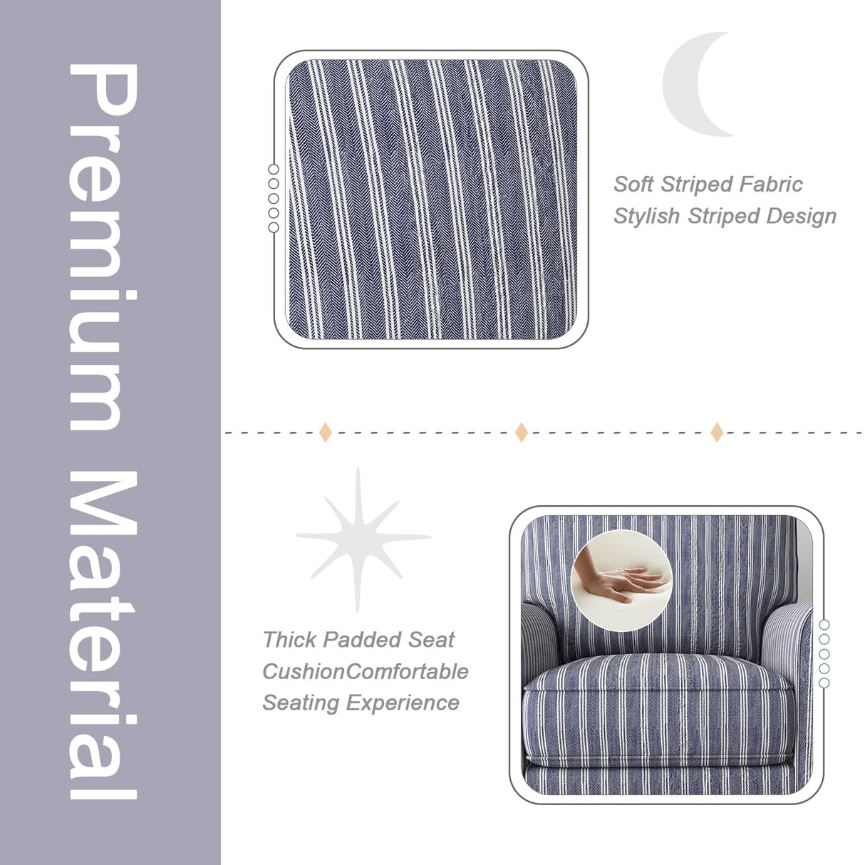 INZOY Swivel Accent Chair Set of 2, Mid Century Modern Reading Chair, Upholstered Swivel Square Chair for Living Room Bedroom Small Spaces, Fully Assembled, Blue Stripe INZOY