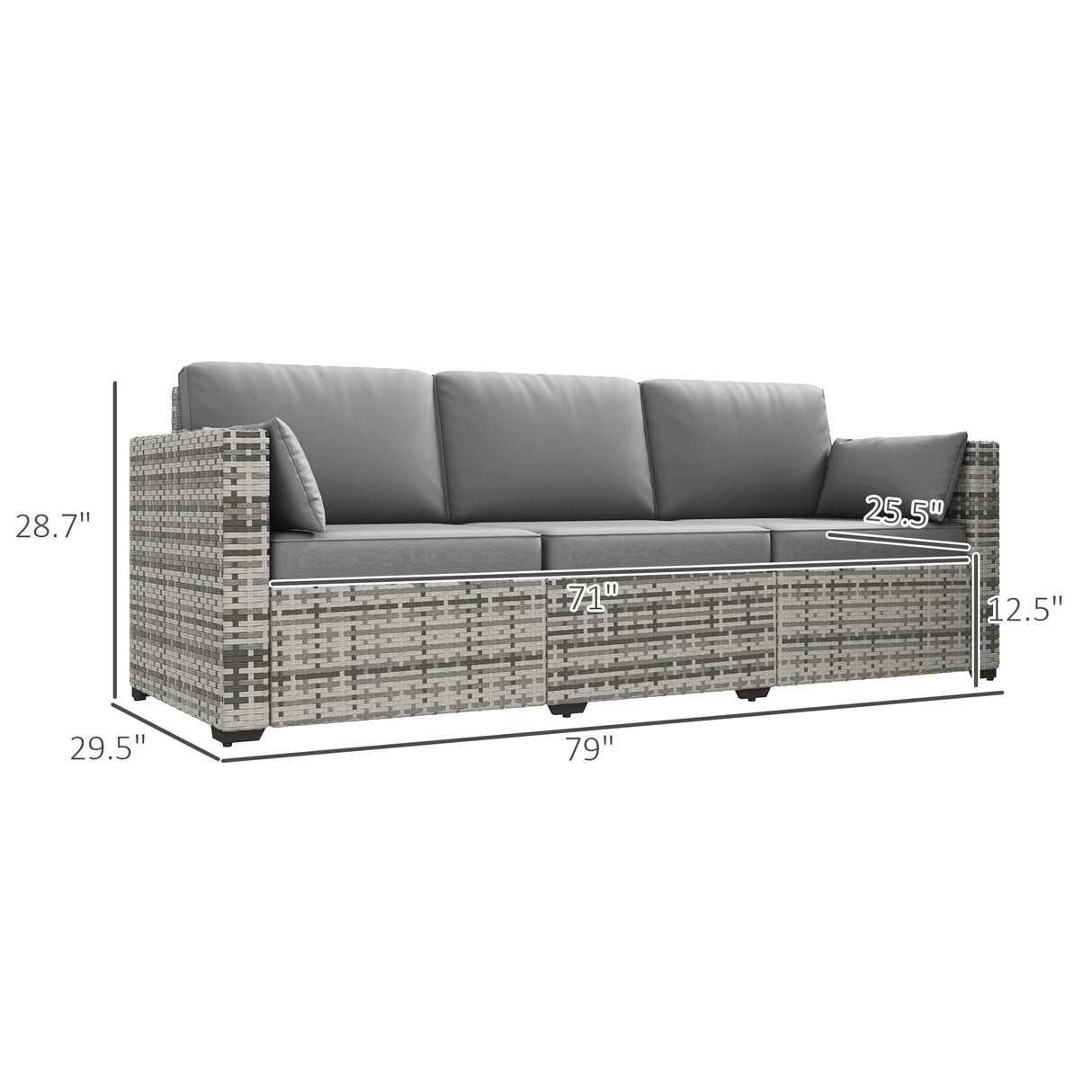 Outsunny Patio Couch PE Wicker Deep Seating Outdoor Sofa with Removable Cushions, 3 Seater Rattan Sofa, Outdoor Furniture for Balcony, Deck, Garden and Poolside, Gray Outsunny