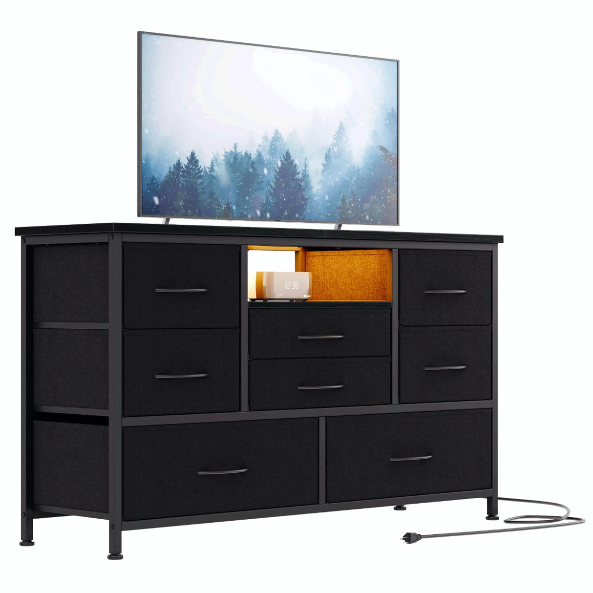 Jojoka 8 Dresser TV Stand with Power Outlet & LED for 55'' TV, Long Dresser for Bedroom with 8 Deep Drawers, Wide Console Table for Storage in Closet, Living Room, Entryway, Wood Top Jojoka