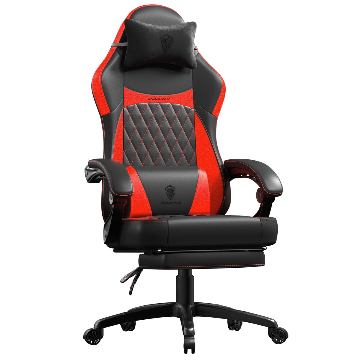 Dowinx Gaming Chair with Pocket Spring Cushion, Ergonomic Computer Chair with Massage Lumbar and Footrest for Adults, High Back Game Chair Leather for Office Gaming 300LBS, Red New Dowinx