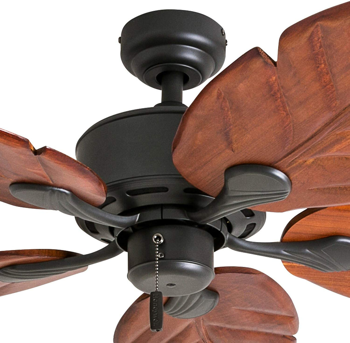 Honeywell Ceiling Fans Willow View, 52 Inch Tropical Indoor Ceiling Fan with No Light, Pull Chain, Three Mounting Options, Hand Carved Wooden Leaf Blades - 50501-01 (Bronze) Honeywell Ceiling Fans
