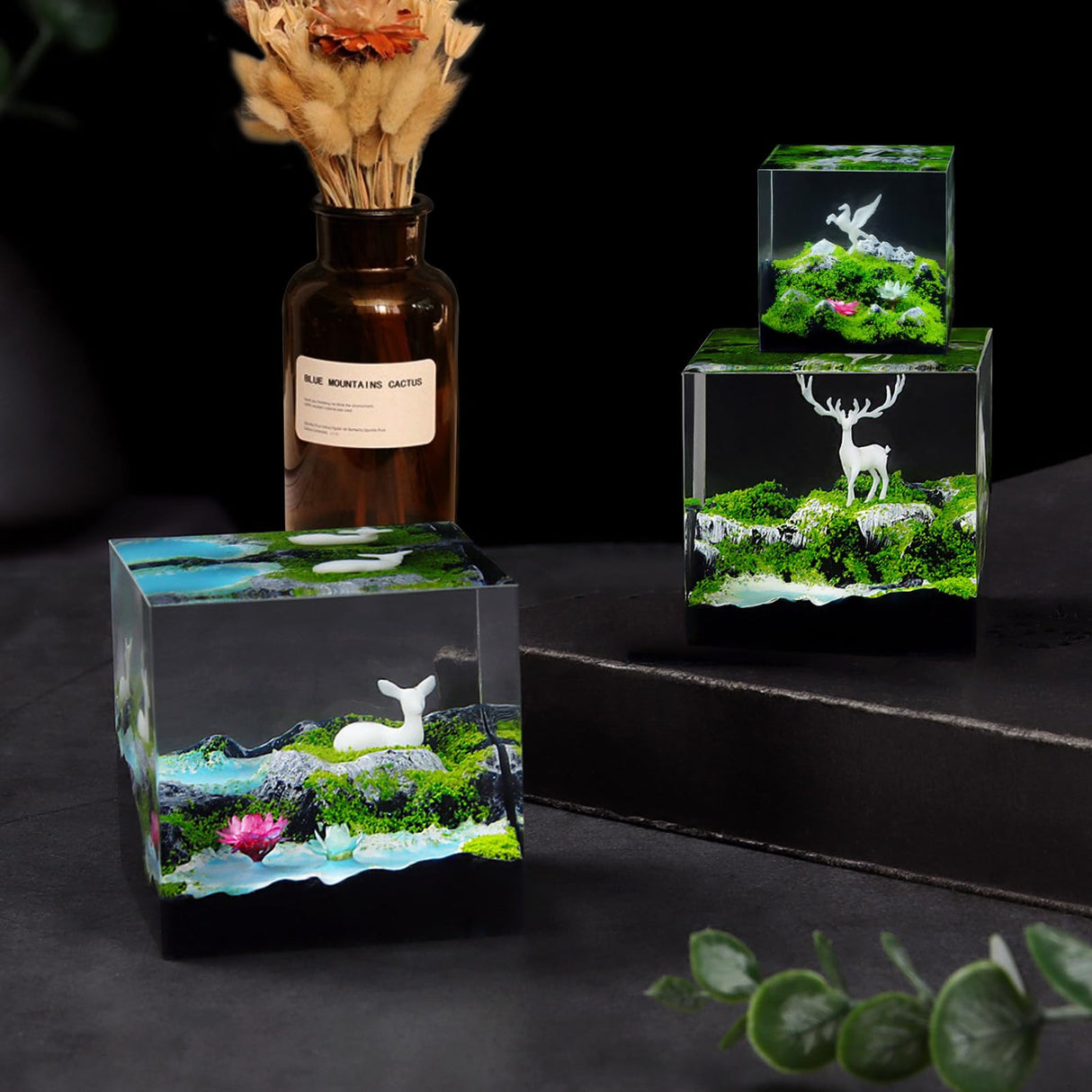 Voaesdk 6 Pcs Clear Resin Molds Silicone Set, Transparent Seamless Sphere and Deep Cube Silicone Molds, Large Ball Square Epoxy Resin Molds for Flowers Preservation Home Decor Voaesdk