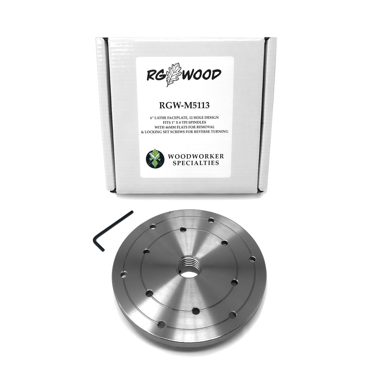 RGWOOD 6" Steel Wood Lathe Face Plate, 1" x 8tpi Threaded With Locking Set Screw (for Reversing Lathes) RGWOOD