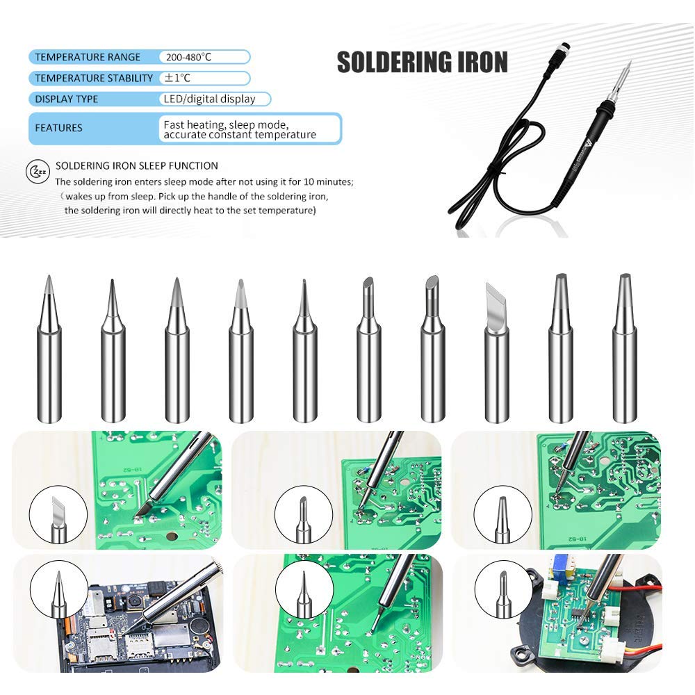 MYPOUOS 2 IN 1 750W LED Digital Soldering Station Hot Air Gun Rework Station Electric Soldering Iron For Phone PCB IC SMD BGA Welding SET 110V (8588D SET1) MYPOUOS