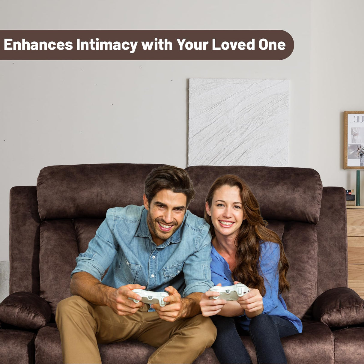 PALLOME Electric Power Loveseat Recliner, Dual Recliner Sofa Couch with Heat & Massage, Overstuffed Armrests, USB Ports, and Ergonomic Backrest for Living Room Comfort (Brown) PALLOME