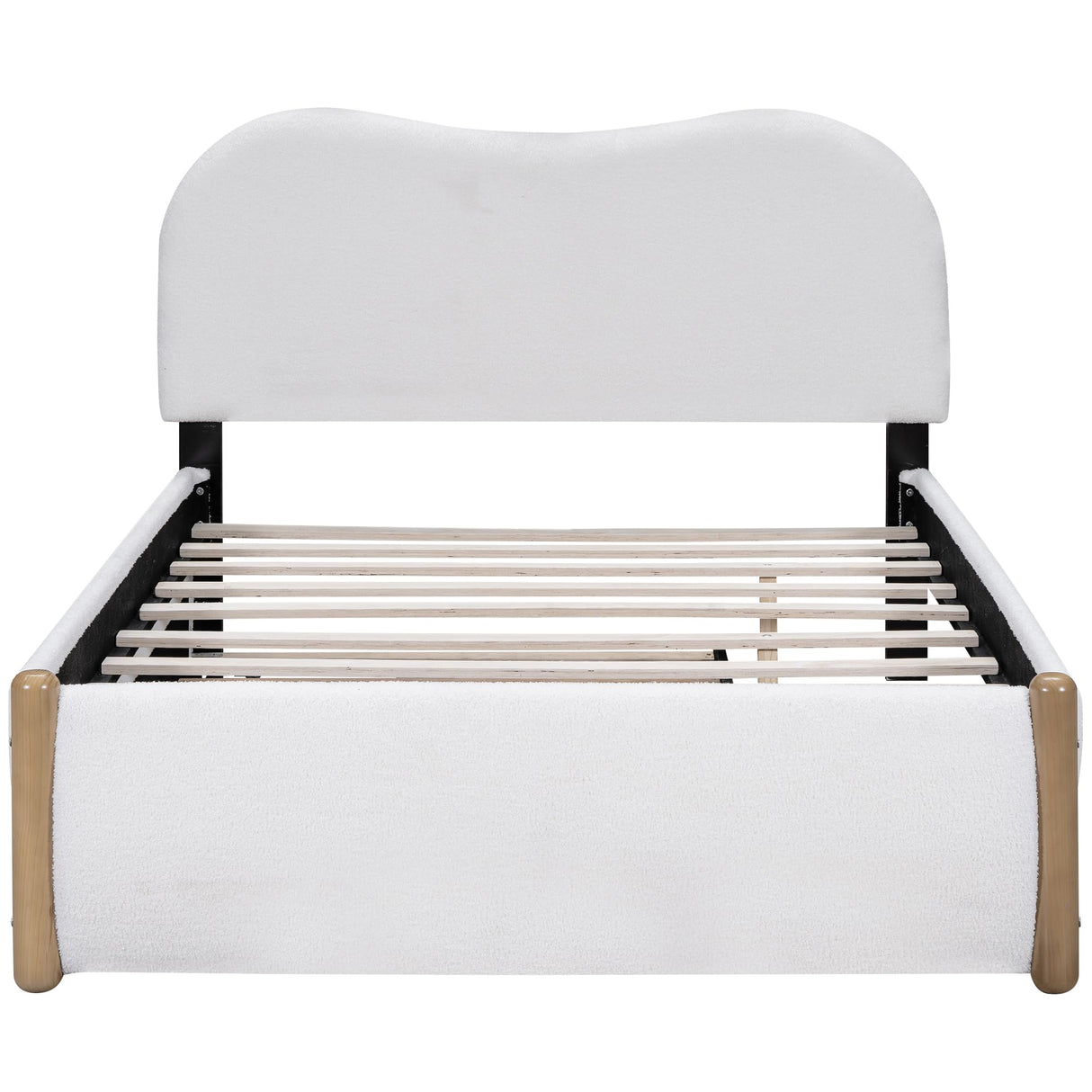 Merax Full Size Upholstered Platform Bed with Wood Supporting Feet and Twin Size Trundle, White Merax
