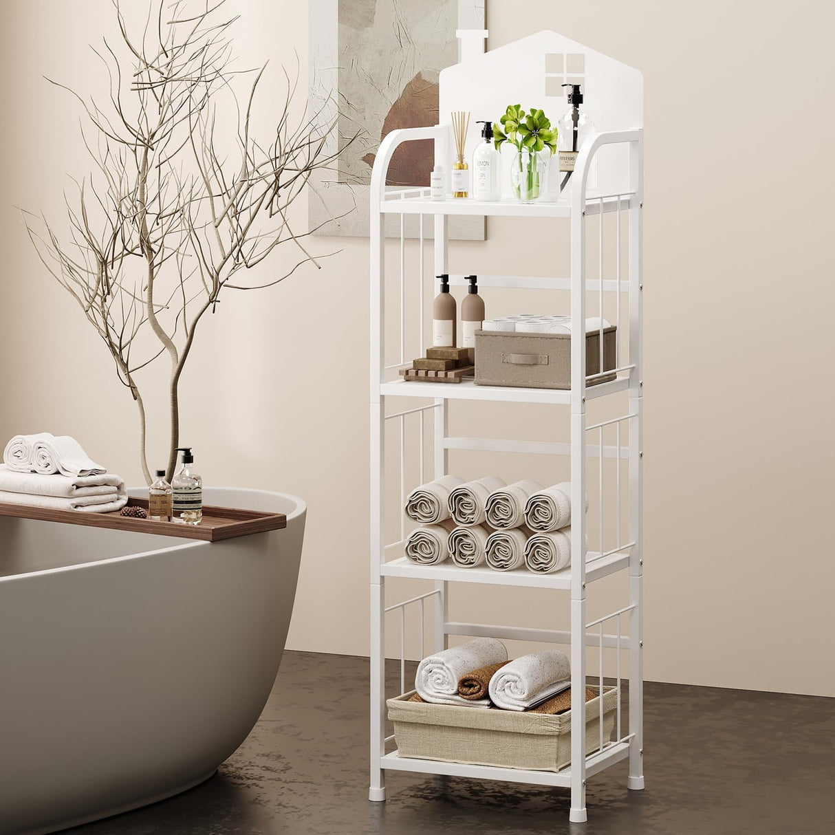 CICUFY Kids Book Shelf, 4-Tier Small Bookcase White Metal Bookshelf Modern Narrow Ladder Shelf Standing Display Shelves Storage Shelving Unit for Bedroom,Office,Living Room,Bathroom CICUFY