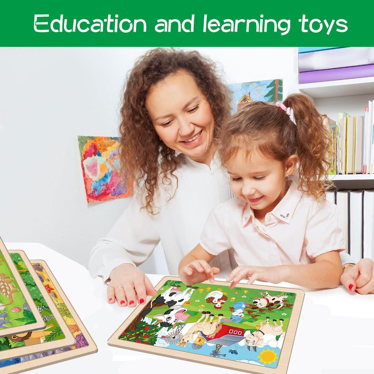 Wooden Puzzles for Kids Ages 3-5, 6 Packs 24 PCs Jigsaw Puzzles Preschool Educational Brain Teaser Boards Toys Gifts for Children, Wood Puzzles for 3 4 5 6 Year Old Boys Girls VIJYYZT