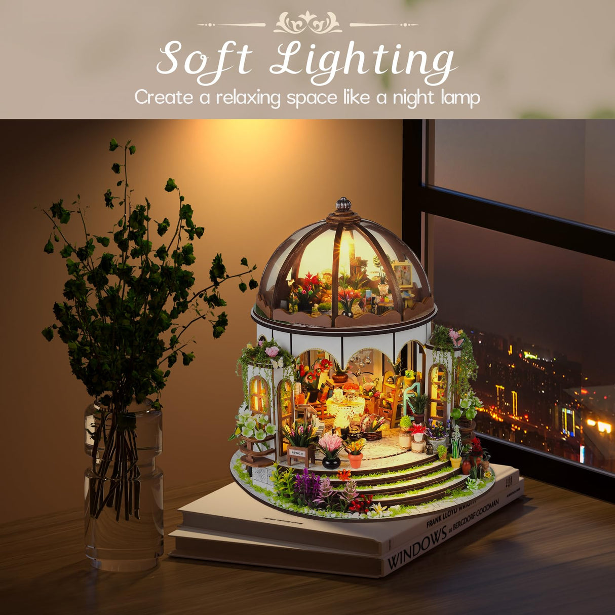 Taimimy DIY Miniature House Kit, Miniature Building Kits, Wooden Greenhouse Miniature Kit with Furniture & LED, Creative Dollhouse Kit for Adults, Hobby Craft Home Decor Birthday Gifts Taimimy