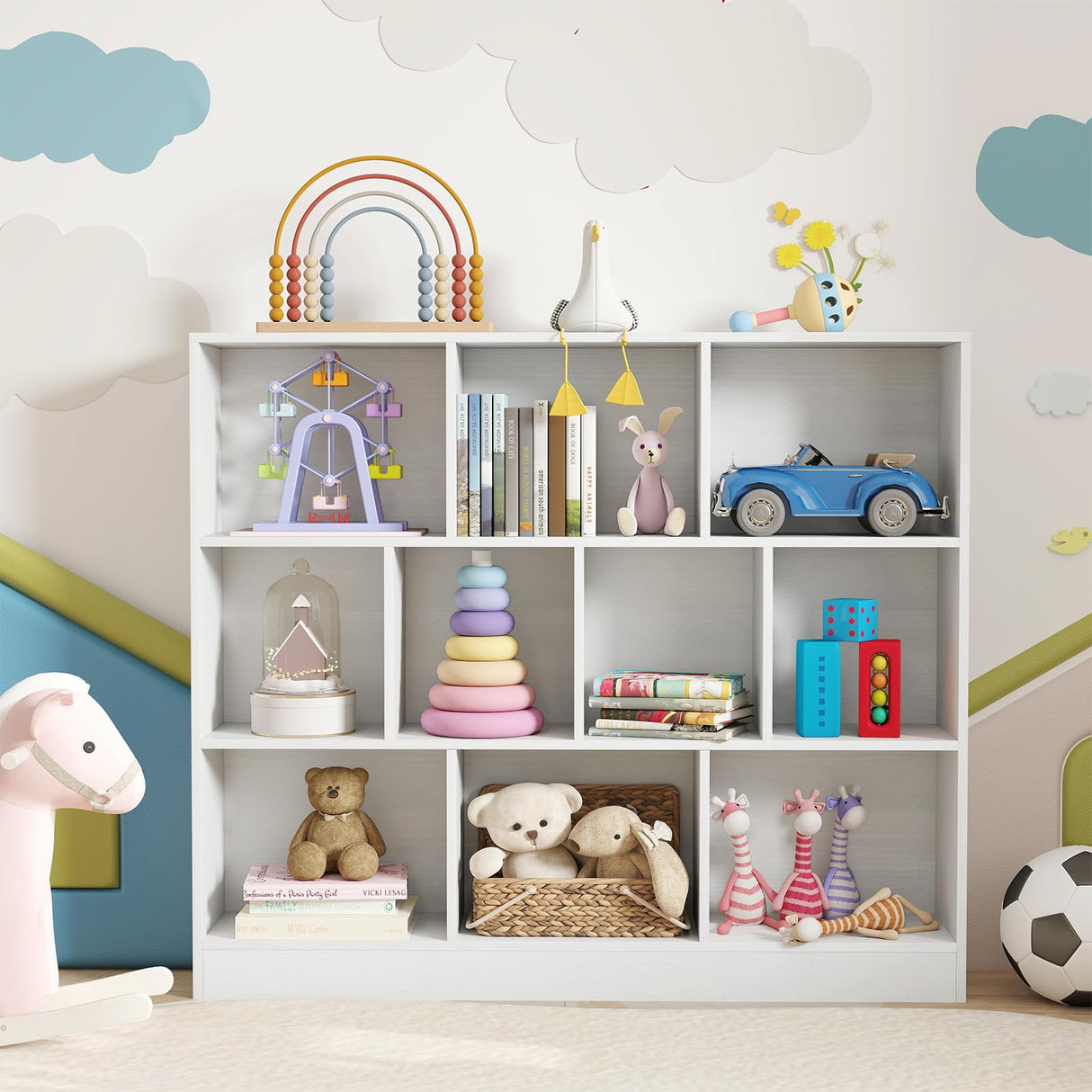 SILKYDRY 10 Cube Storage Organizer, 4 Tier Open Bookcase, Modern Bookshelves and Bookcases, 41" Floor Standing Wooden Display Bookshelf for Living Room Bedroom Office (White) SILKYDRY