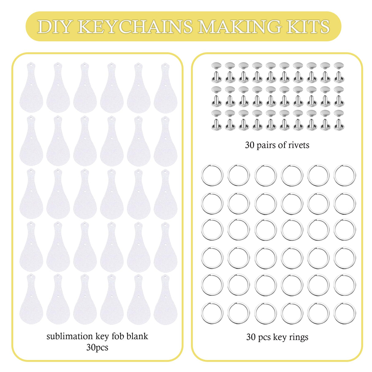 30 Sets Sublimation Keychain Blanks Making Kits, Shiny Glitter for Heat Transfer and Gold PU Faux Lather Back, Nice Customized Key Fob for Families/Lovers DIY Craft Gift Supplies AOUXSEEM