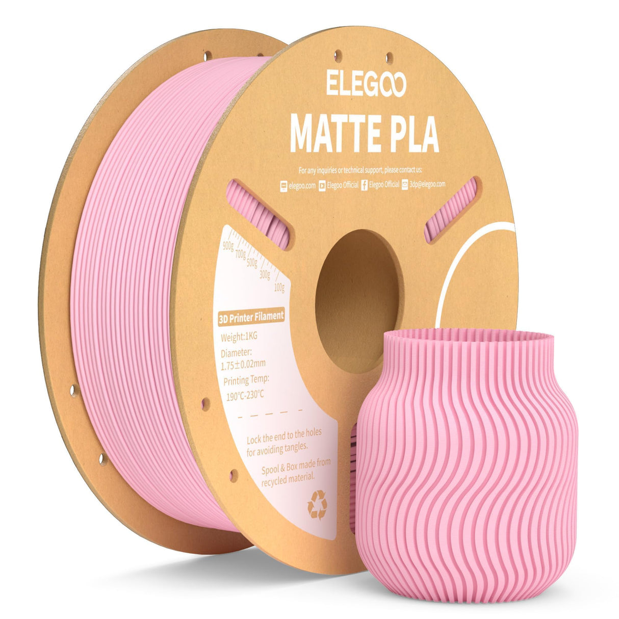 ELEGOO Matte PLA Filament Sakura Pink 1KG, 1.75mm 3D Printer Filament Dimensional Accuracy +/- 0.02mm, 1kg Carboard Spool (2.2lbs) for Most FDM 3D Printers ELEGOO