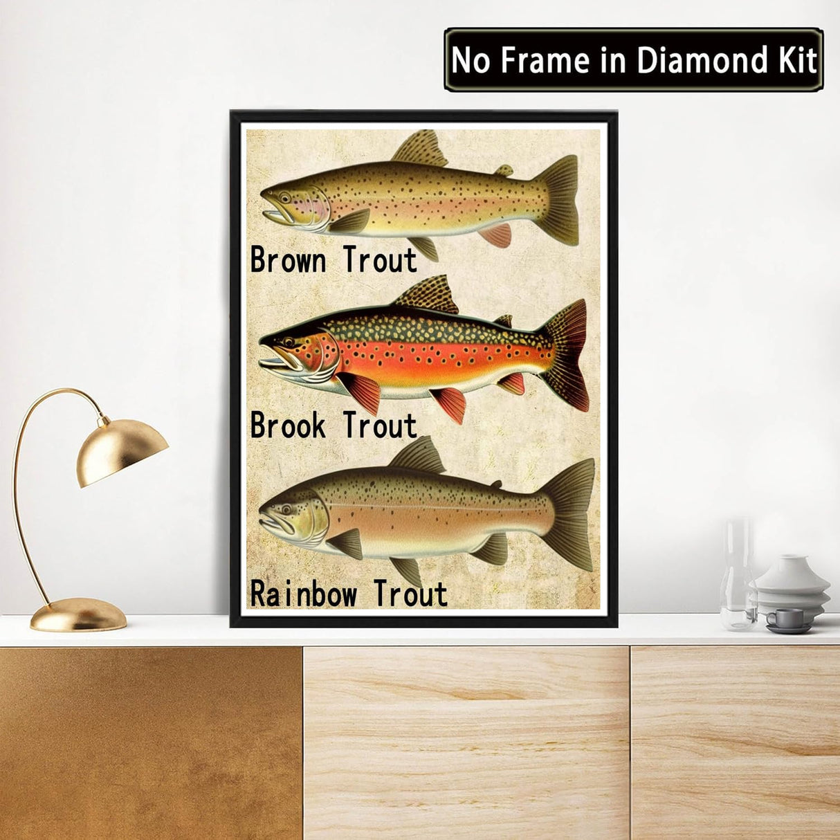 Diamond Art Painting Kit for Adults Retro Trout Fly Fishing Fishing Enthusiast Salmon Category by Number Kits Gem Art Wall Home Decor(Canvas 18.8 x15.8inch) WoodArtSupply
