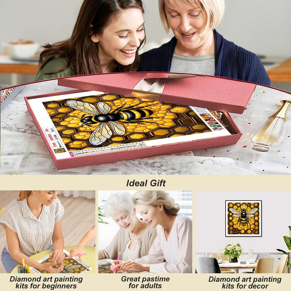 SJUTOUCI Diamond Painting Kits for Adults, Bee Diamond Art Kits for Beginners, 5D DIY Full Drill Gem Craft Art for Home Decor Gift 11.8x11.8 inch, Animal SJUTOUCI