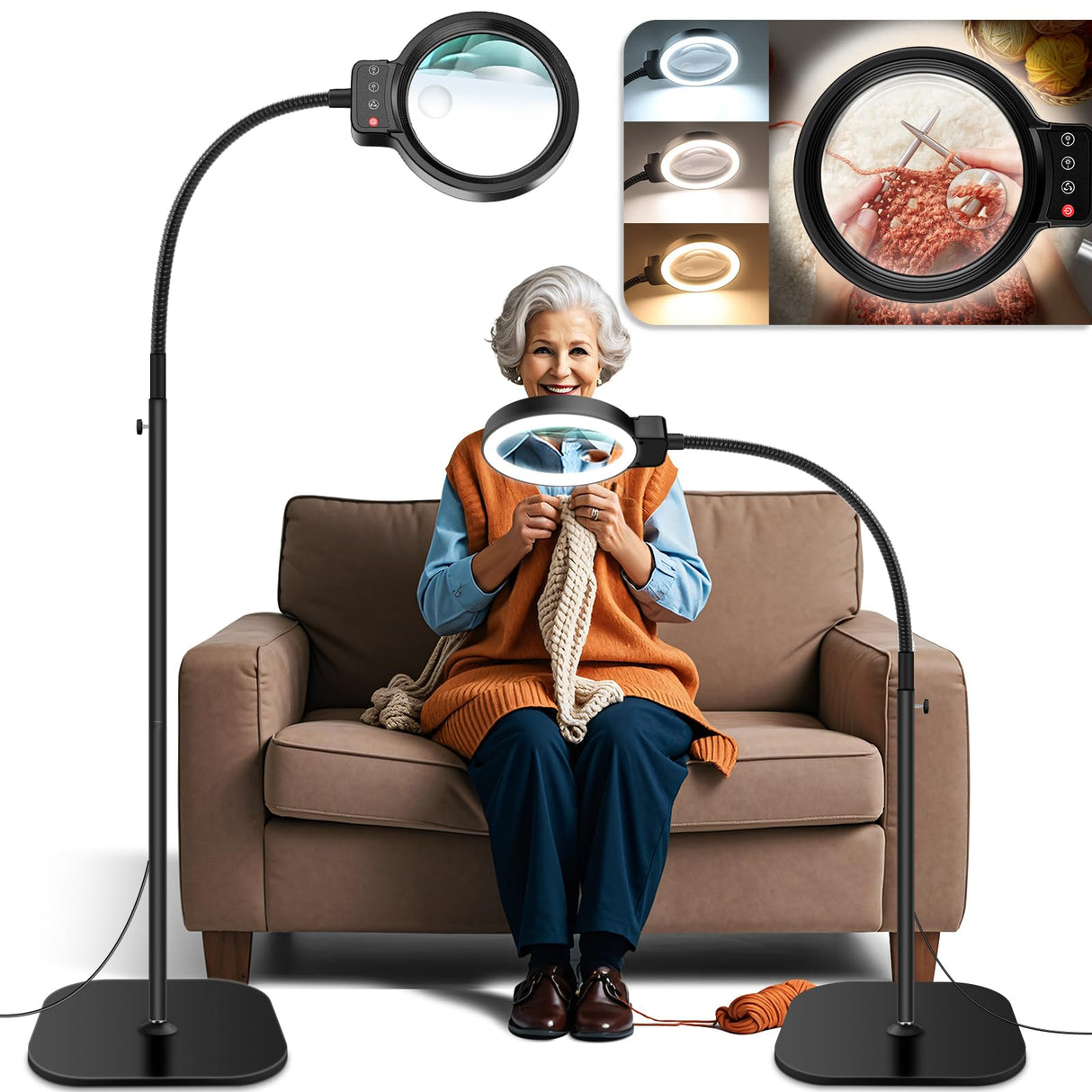 30X 10X Large Floor Magnifying Glass with Light and Stand,72 LED Flexible Gooseneck Floor Magnifying Lamp,2 in 1 Lighted Magnifiers for Close Work, Sewing,Crafts,Hobbies(Black) HQGZQL