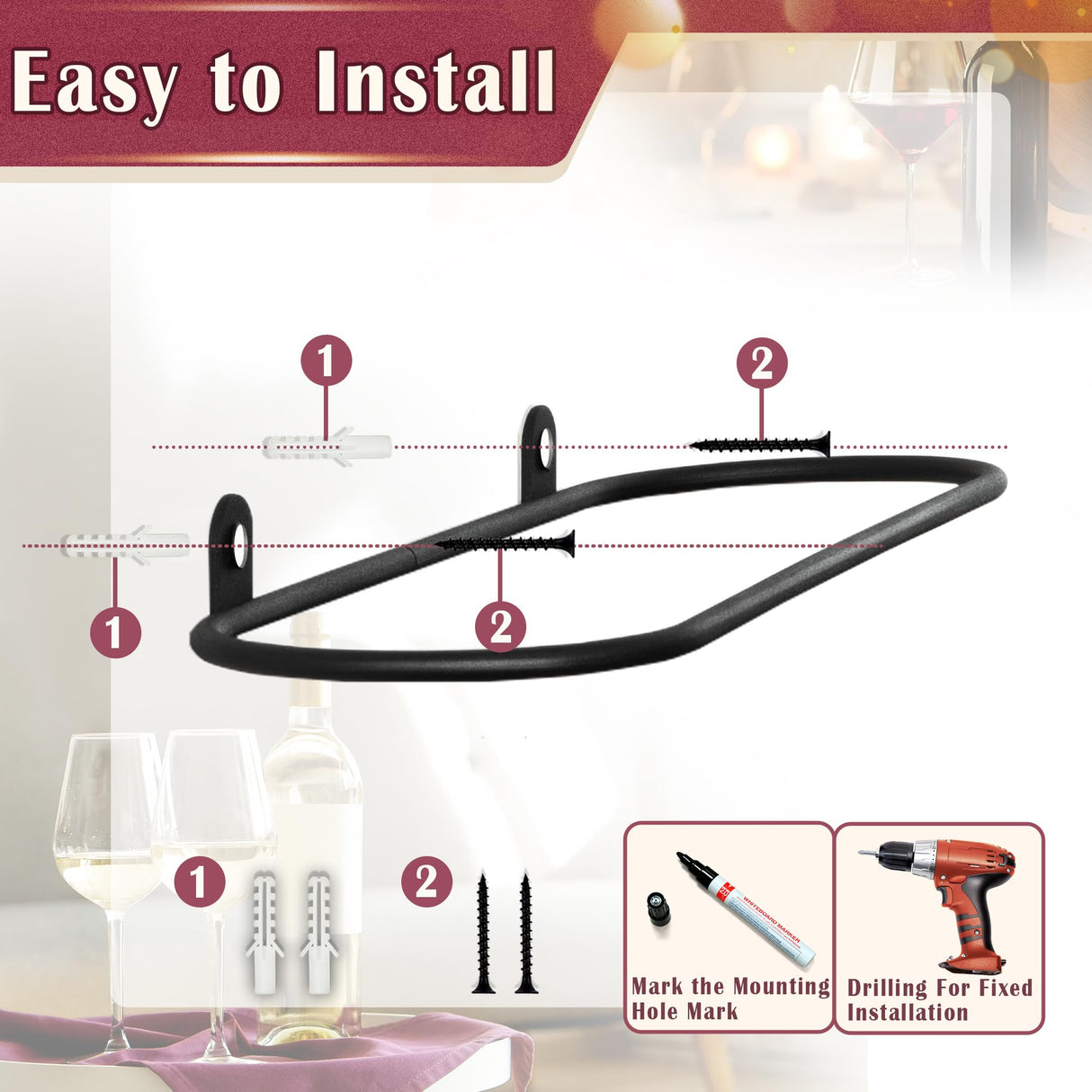 AQAREA Wall Mounted Wine Rack: Metal Wall Wine Bottle Holder - for Wine Cellar Home Kitchen Bar Decor - 8Pcs AQAREA