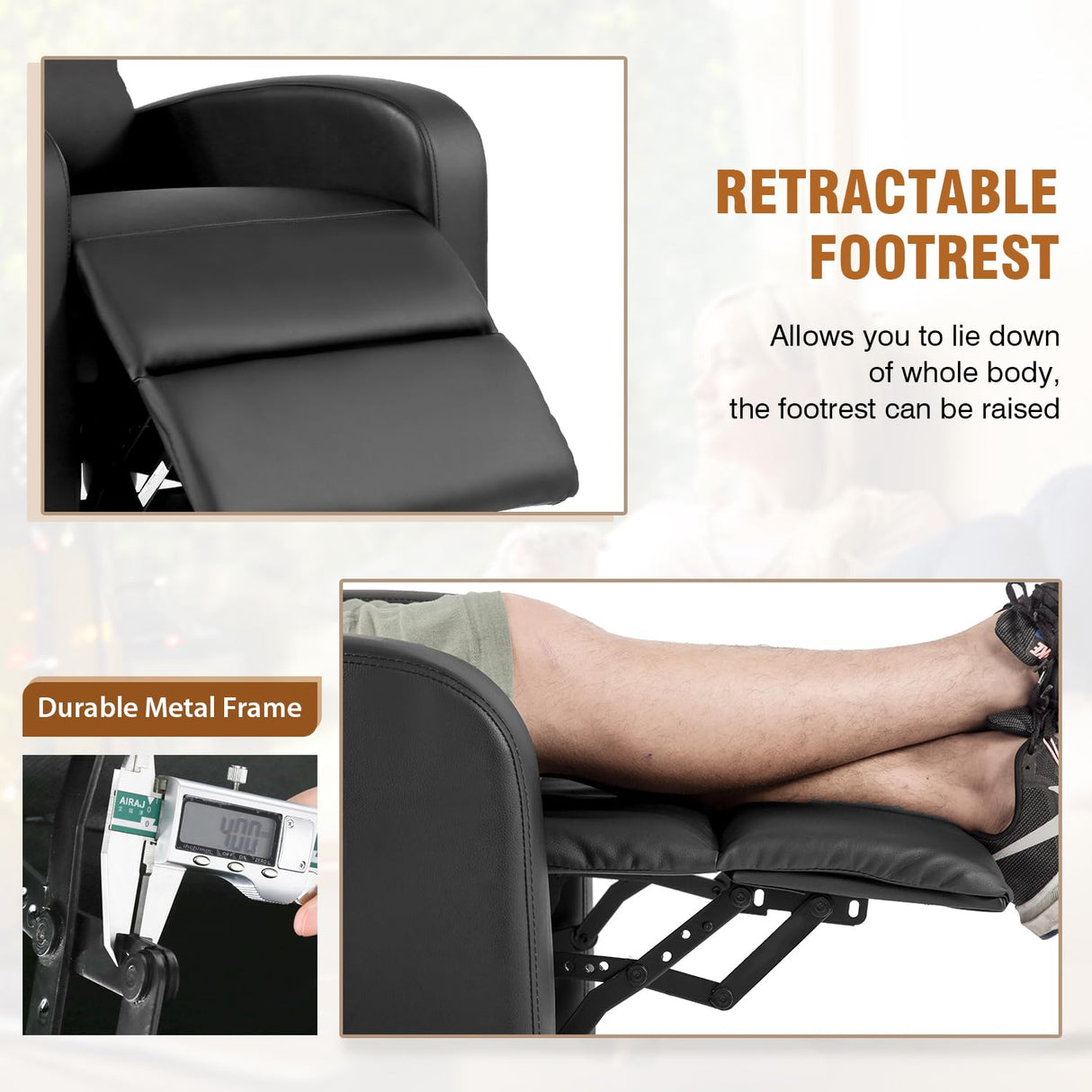 FDW Recliner Chair Home Theater Seating Reclining Sofa Push Back Recliner with Lumbar Support and Leather Padded Seat Backrest for Living Room (Black) FDW