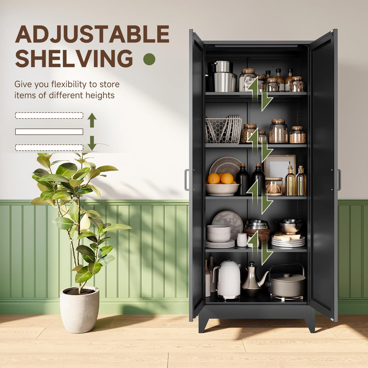 Letaya Storage Cabinet,75" H Metal Kitchen Pantry Cabinets with Doors and Adjustable Shelves,Pantry Organizers for for Cupboard/Dining/Bathroom/Office/Garage Room,Black Letaya