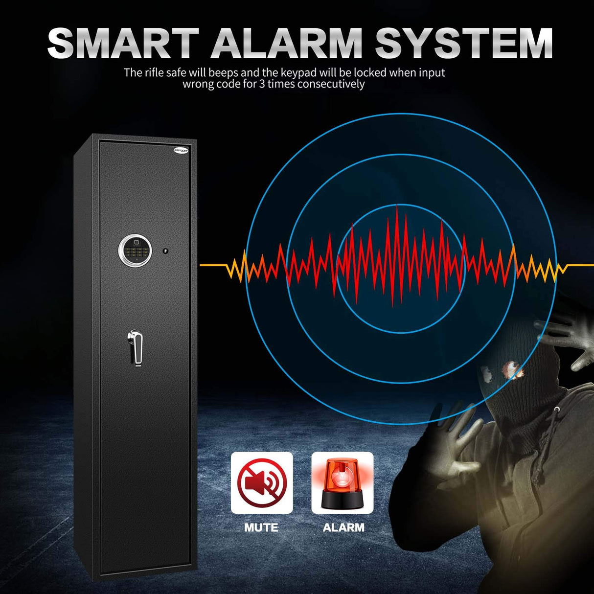 Langger V Biometric Rifle Gun Safe,Quick Access 5-Gun Large Improved Fingerprint Shotgun Security Cabinet for Rifle Shotgun w/o Scopes with Pistol Lock Box,Removable Storage Shelf (New Biometric Safe) LANGGER V