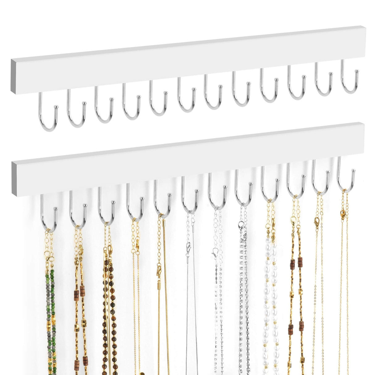 ZEDODIER 2 Pack Necklace Organizer Wall Mount, Wooden Jewelry Hanger Necklace Holder with 24 Hooks,Hanging Jewelry Organizer, White ZEDODIER