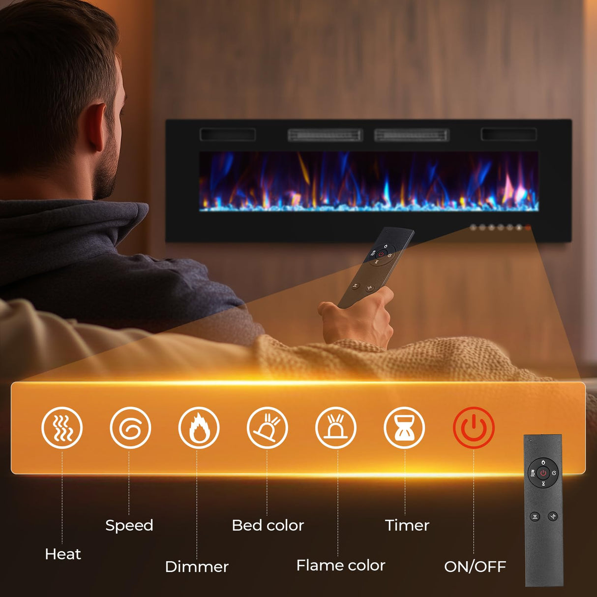 72” Electric Fireplace, Ultra-Thin Wall Mounted Electric Fireplace, Electric Fireplace Insert Heater, 750/1500W Recessed Fire Place with Adjustable Flame Color, Touch Screen and Remote Control LuxaDomus