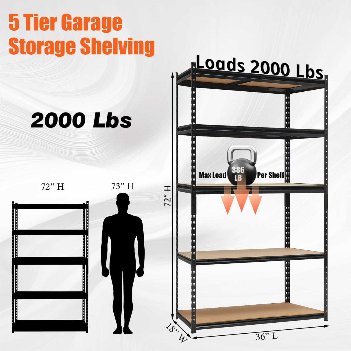 Heavy Duty Garage Shelving Units,5-Tier Adjustable Storage Shelves,60 x 18 x 72in,Loads 3000 LBS,Adjustable Garage Storage Shelving, Metal Storage Utility Racks Shelf Unit Garvee