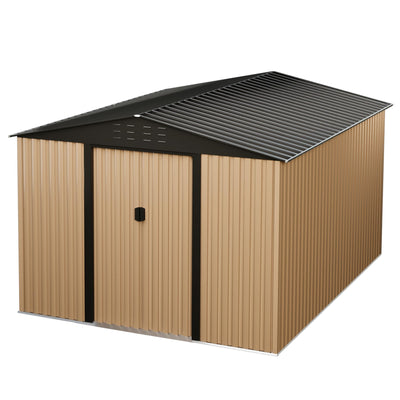 Outdoor Storage Shed, 10 x 8 FT Utility Tool Shed, Metal Storage Garden Shed with Door & Lock for Patio Storage, Brown