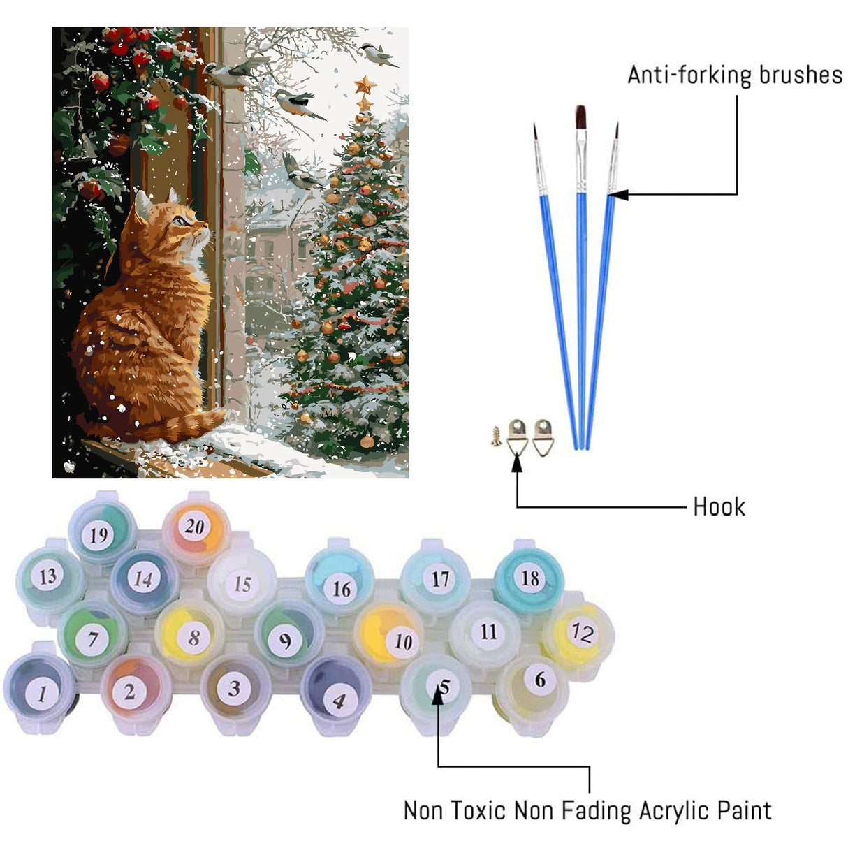 Cat Paint by Numbers Kit for Adults,Winter Painting by Numbers,DIY Acrylic Paint Kit for Adults Beginners Without Frame,Easy Christmas Adult Paint by Number Kits on Canvas for Decor 16x20inch Canrichshop
