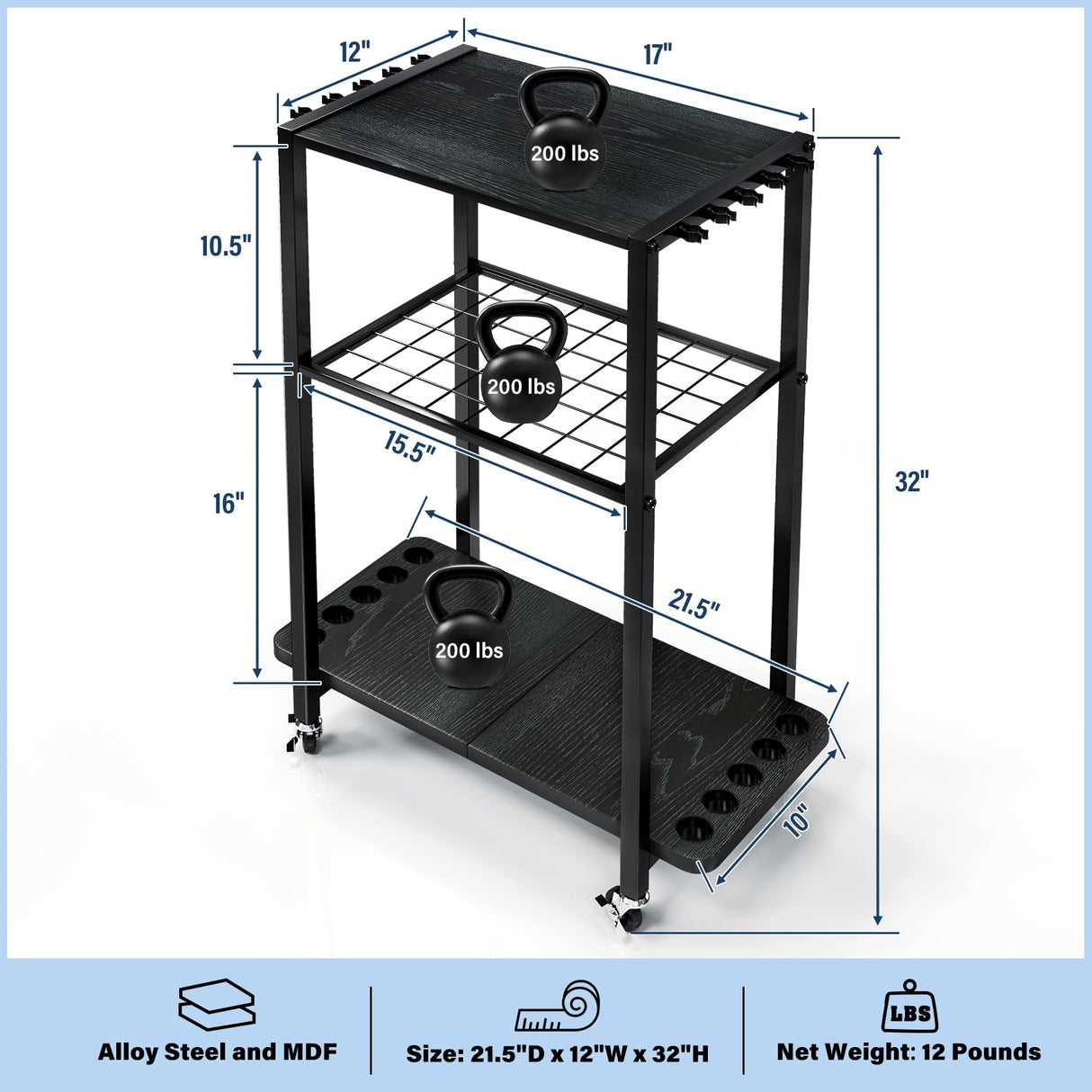 TC-HOMENY Fishing Rod Holder for Garage, Fishing Pole Rack Cart 10 Rod Fit All Fishing Rods, 3 Tier Fishing Tackle Storage Organizer Rack with Storage Bag, Fit For Living Room, Black TC-HOMENY