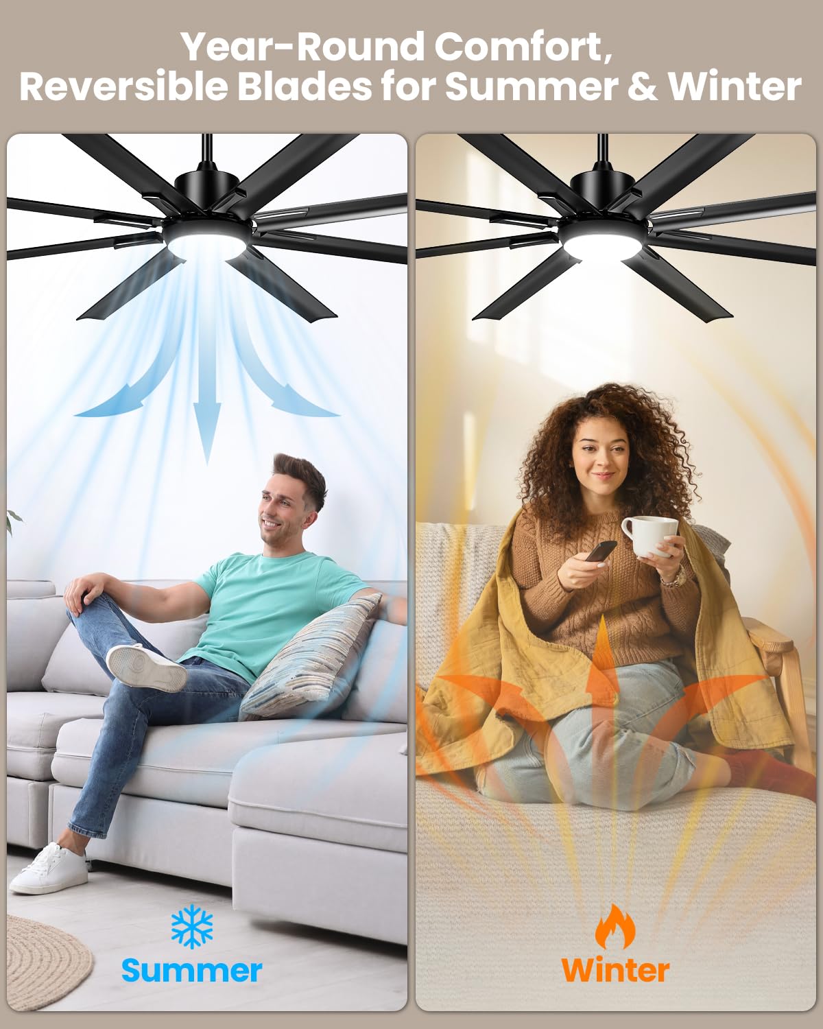 72 Inch Large Industrial Ceiling Fan with Light and Remote-8 Aluminium Blades Ceiling Fan with Energy Efficient DC Motor,Reversible Airflow-Ideal for Living Room,Patio,Garage,and Commercial Spaces Hisummer