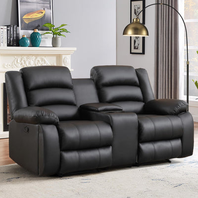 EBELLO Faux Leather Manual Loveseat Recliner, Reclining Sofa Chair with 2 Concealed Cup Holders, Hidden Storage, Overstuffed Armrest Couch Set for Living Room, Bedroom, Meeting Room(Loveseat)