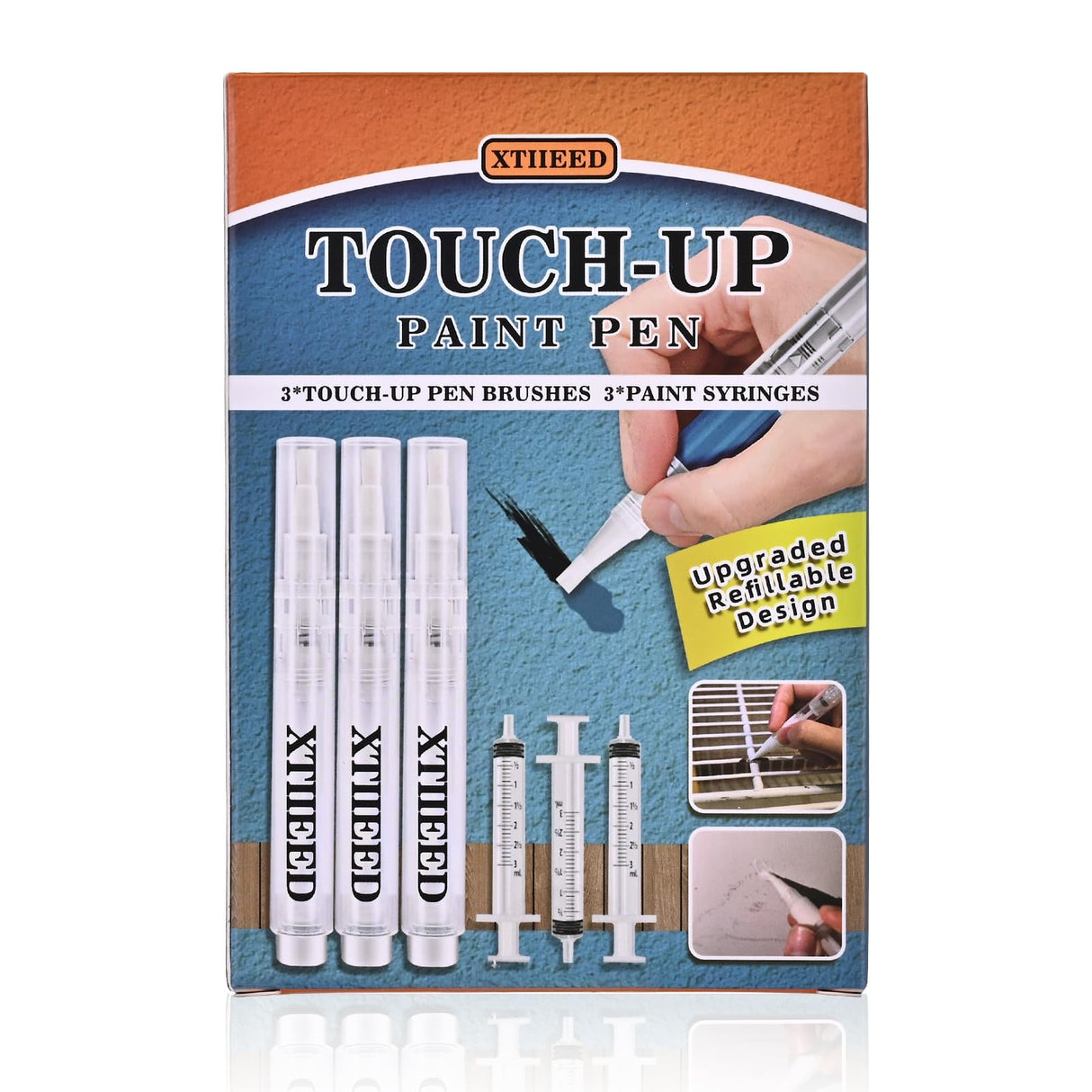 XTIIEED Fillable Touch Up Paint Pen, Refillable Paint Brush Pens, Touch up paint pens for walls - Wood Floors, Windows, Furniture, Kitchen Cabinet, Suitable for Any Repair(3 Pack) XTIIEED