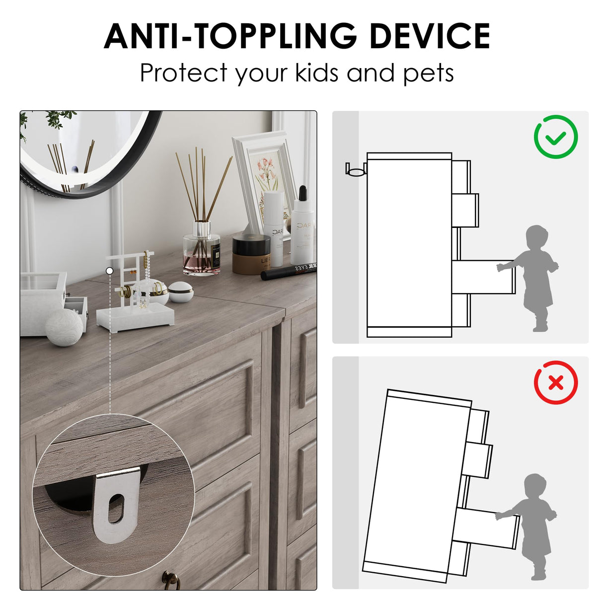 HOSTACK 5 Drawer Tall Dresser, Modern Farmhouse Chest of Drawers, Wood Dressers Organizer, Accent Storage Cabinet for Living Room, Hallway, Home Office, Ash Grey HOSTACK