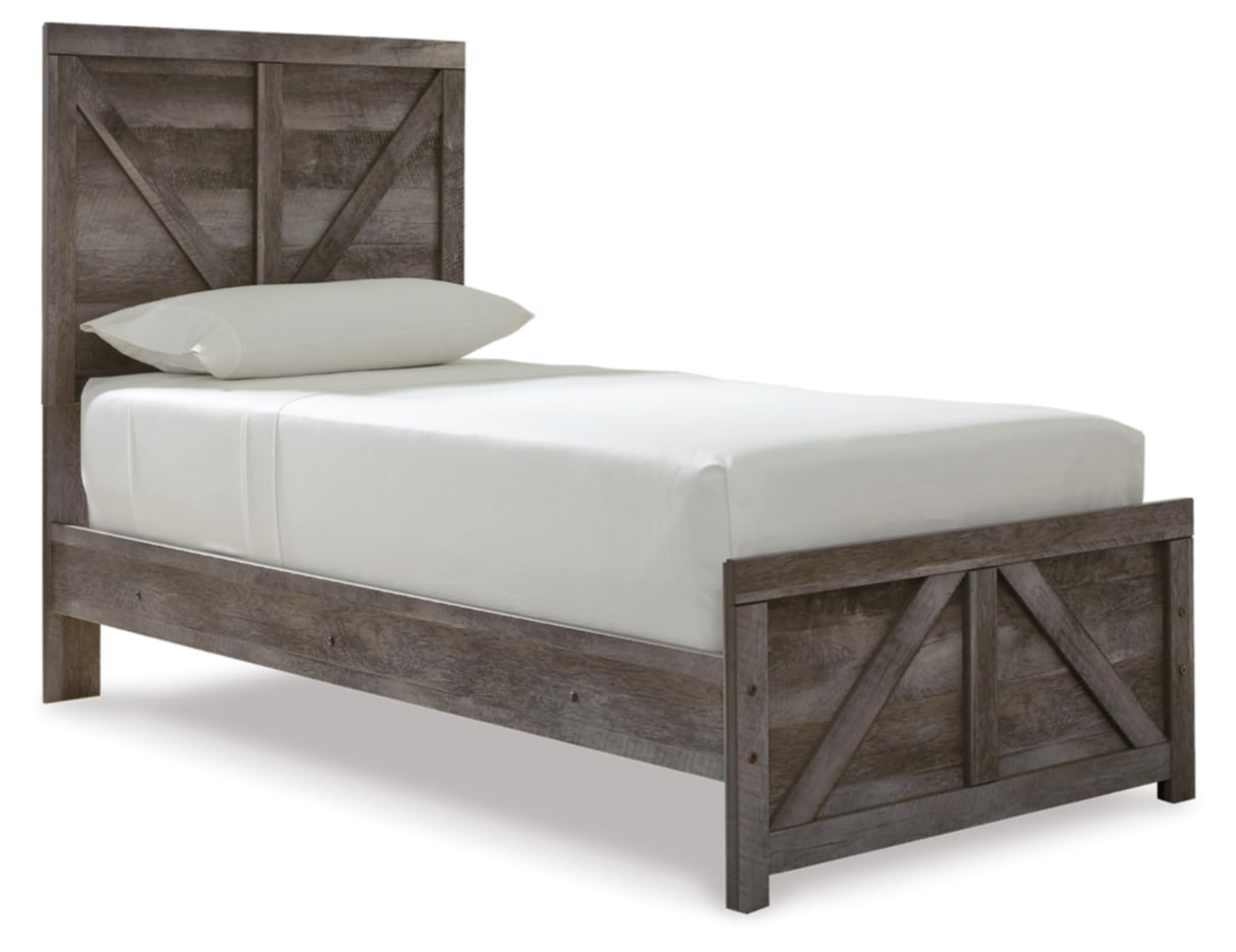 Signature Design by Ashley Wynnlow Rustic Twin Crossbuck Panel Bed with Metal Slats, Foundation or Box Spring Needed, Gray Signature Design by Ashley