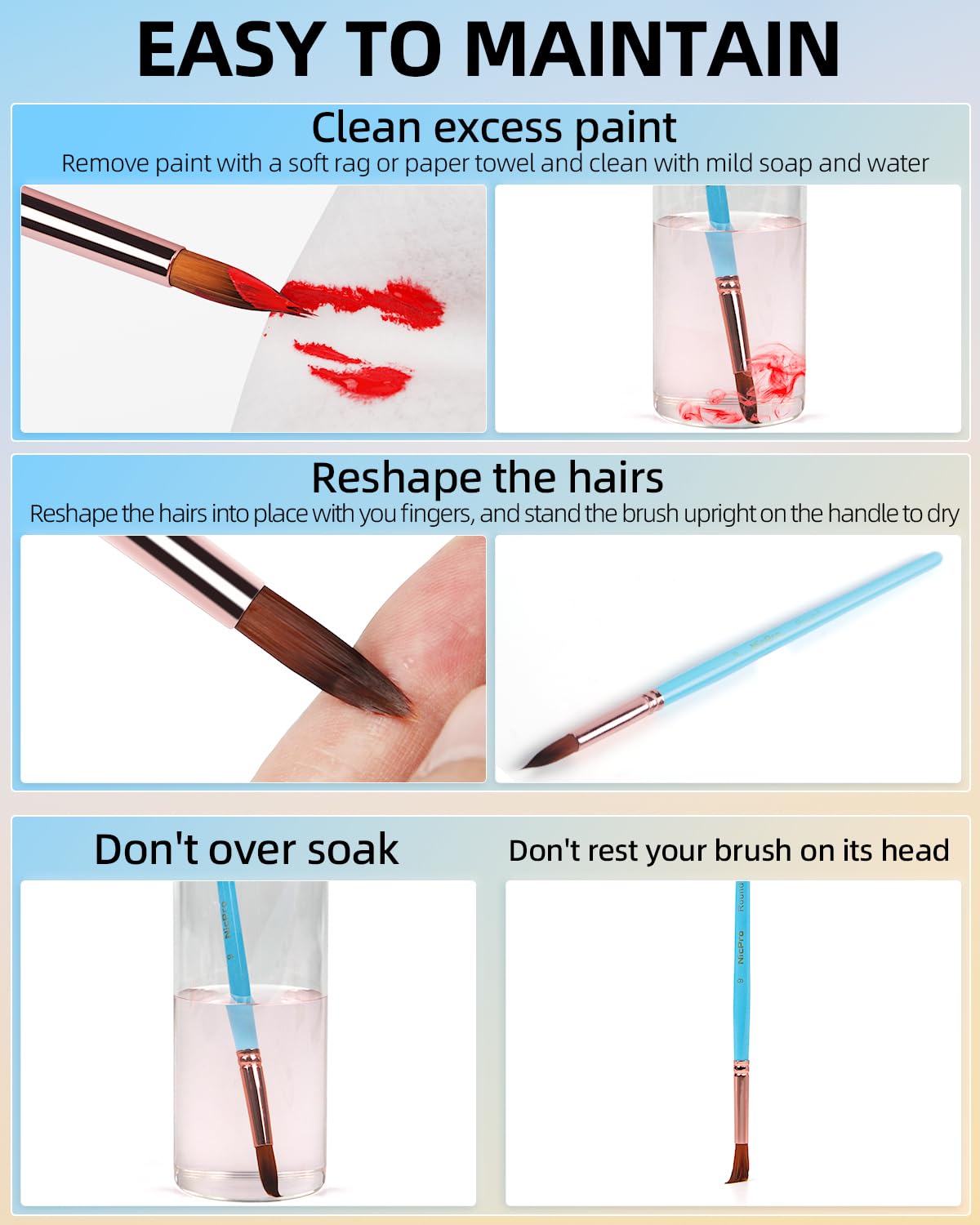 Nicpro 12pcs Artist Paint Brush Set, Pastel Painting Brushes Kit with Flat, Round, Filbert, Angle and Detail Paintbrushes, Nylon Bristles Paint Brushes for Acrylic Oil Watercolor Gouache Canvas Face Nicpro