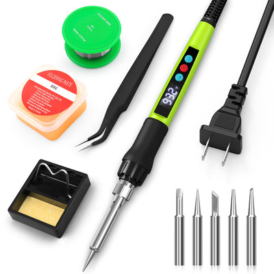 Soldering Iron Kit, 100W Soldering Gun with LED Digital Display, Adjustable Temperature 356-932℉ Solder Kit for Electronics, Includes Soldering Iron Tip, Solder Wire, Stand, Tweezers and Paste, Green