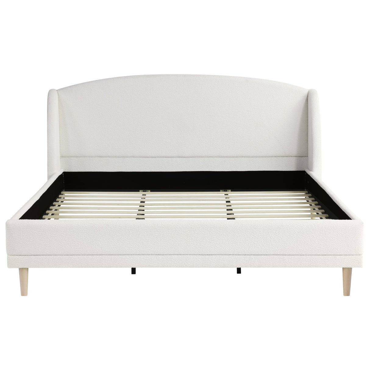 Merax King Size Upholstered Platform Bed, Boucle Fabric and Wingback Headboard, Rounded Corners, White Merax
