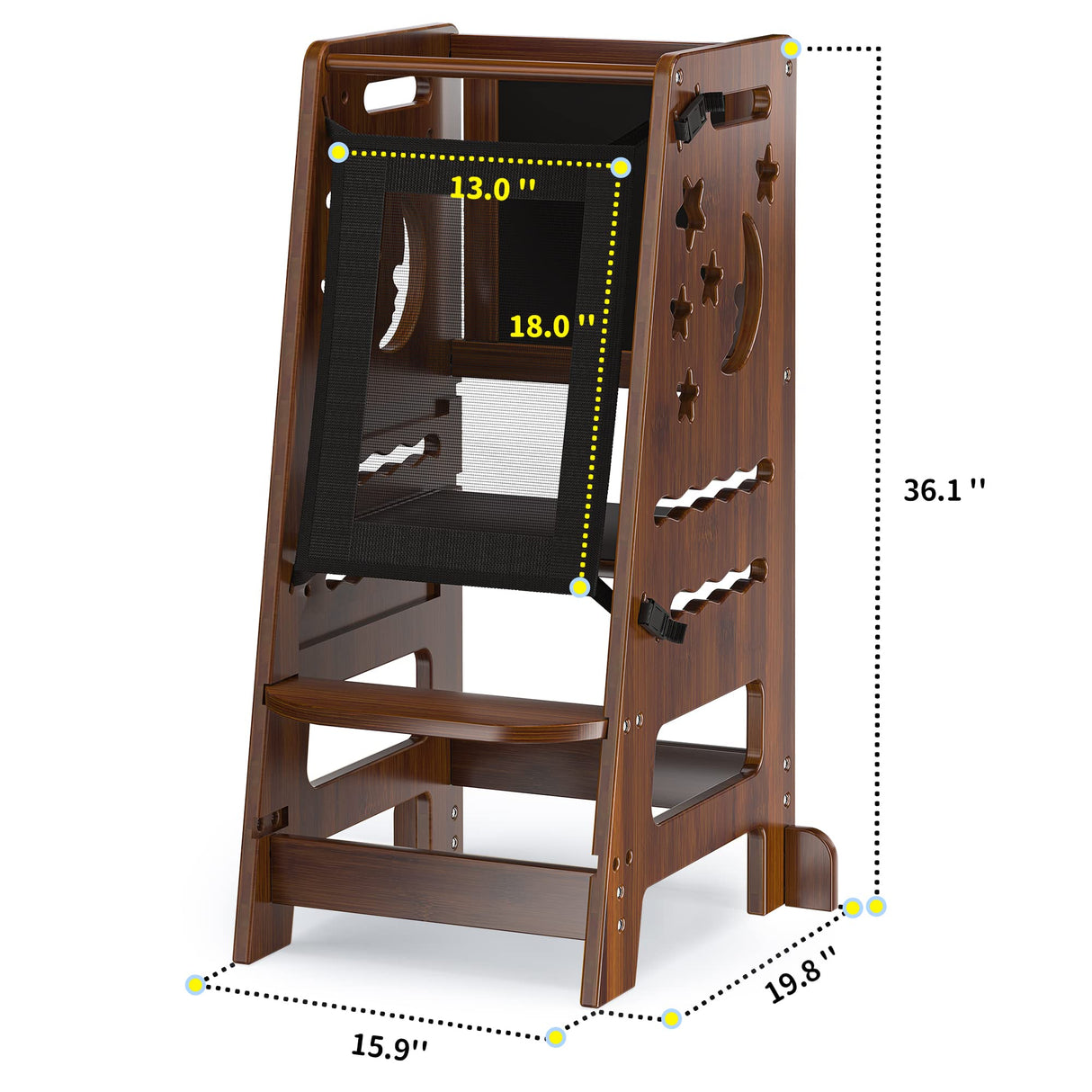 TOETOL Bamboo Kids Step Stool for Kitchen Height Adjustable Toddler Standing Tower with Keeper and Black & White Activity Board TOETOL
