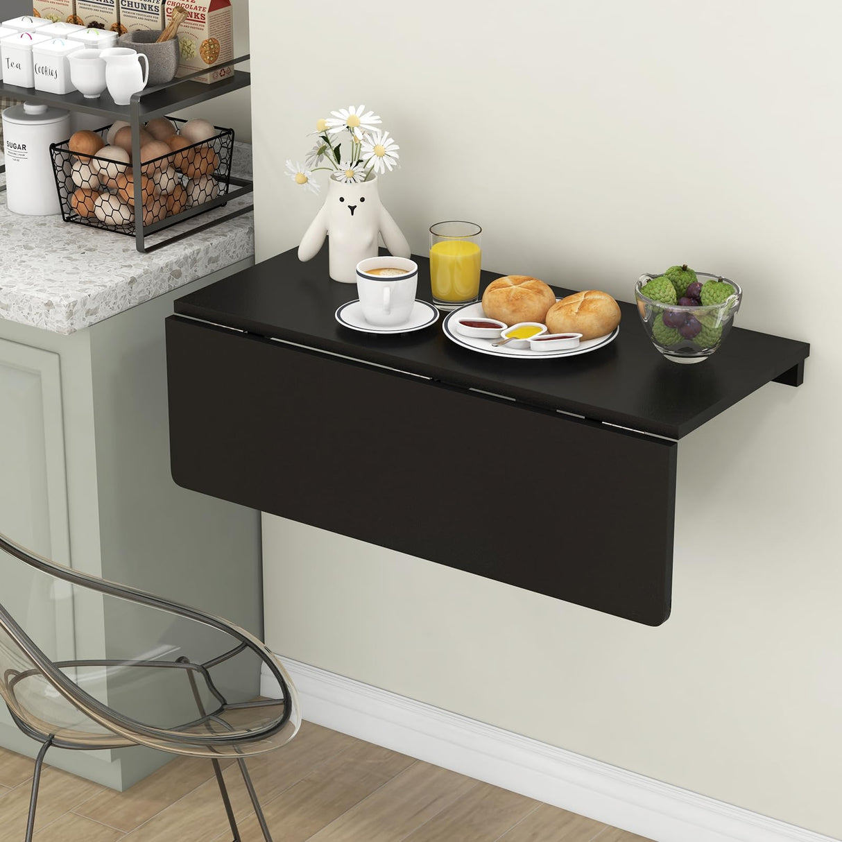 Tangkula 31.5" x 23.5" Wall Mounted Table, Folding Wall Mounted Desk Drop-Leaf Table, Space Saving Fold Down Floating Desk for Study, Bedroom, Bathroom or Balcony (Black) Tangkula