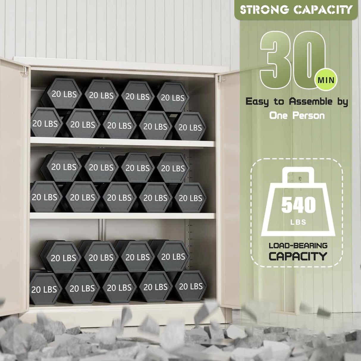 SUNCROWN Metal Storage Cabinets, 42”Locking Cabinet with Doors and Adjustable Shelves, Steel Utility Tool Garage Cabinets for Home, Office, Kitchen, Warehouse,Warm Grey SUNCROWN