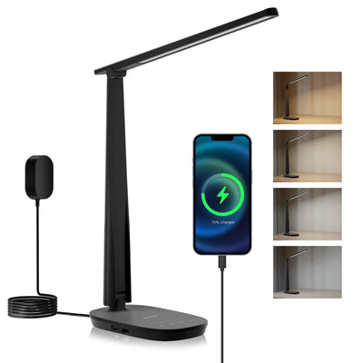 Honeywell Sunturalux™ LED Desk Lamp Dimmable Desk Light with USB A+C Dual Charging Port Eye-Caring Foldable Table Lamp with 4 Color Modes for Home Office Bedroom Reading Study Work HWT-H2B Black