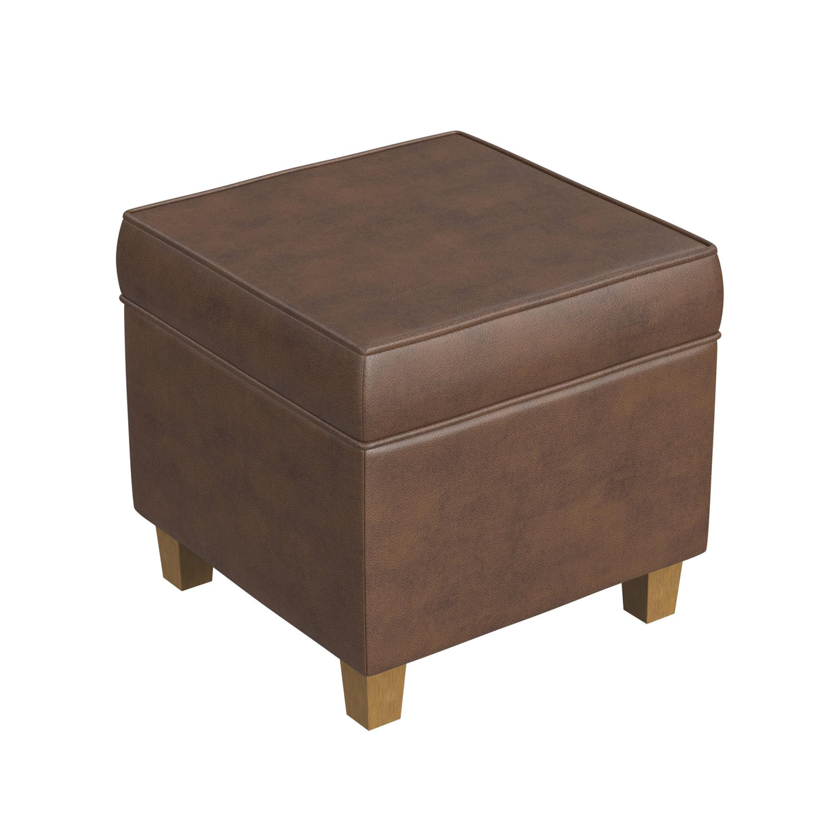 HomePop Square Ottoman with Lift Off Top - Brown Faux Leather HomePop