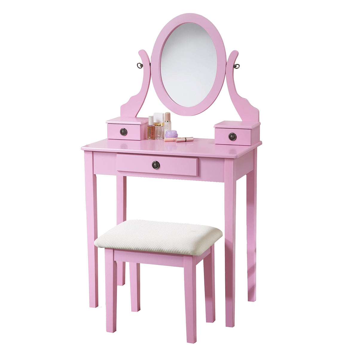 Roundhill Furniture Moniys Moniya Pink Wood Makeup Vanity Table and Stool Set Roundhill Furniture