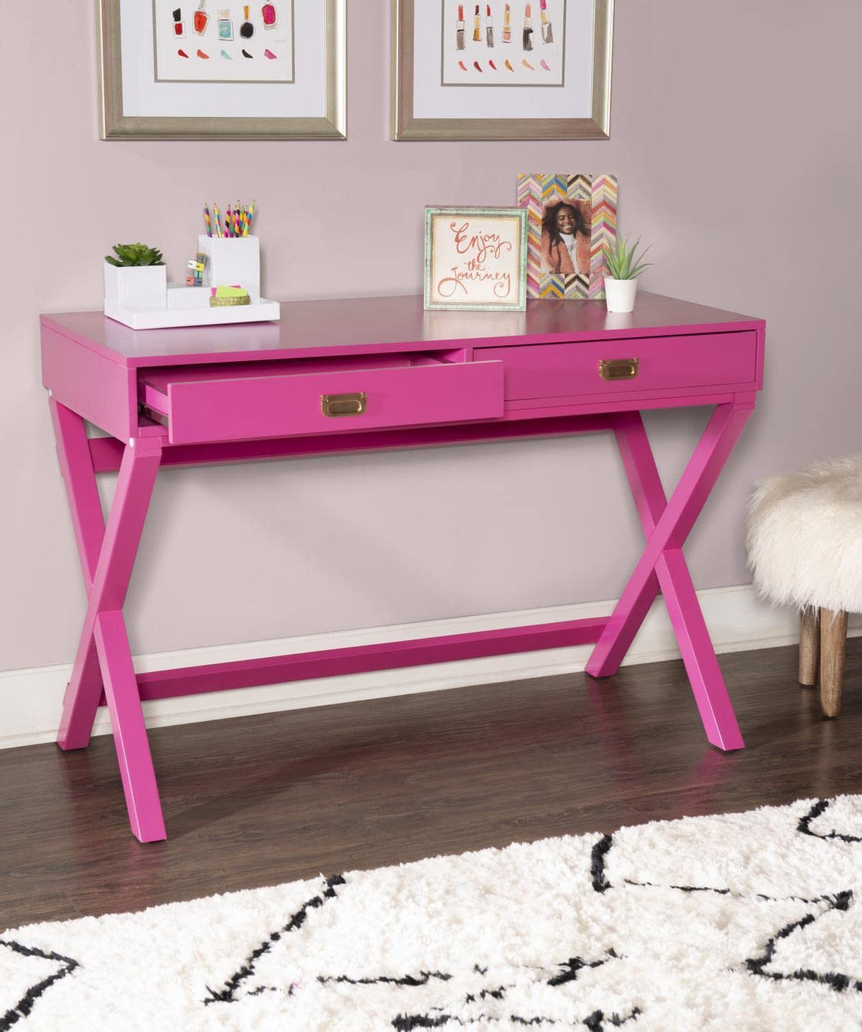 Linon PG138RSP01U Linon Home Decor Peggy Raspberry Pink Writing Desk Desk, Raspberry Pink, 44"W x 20"D x 30"H Linon