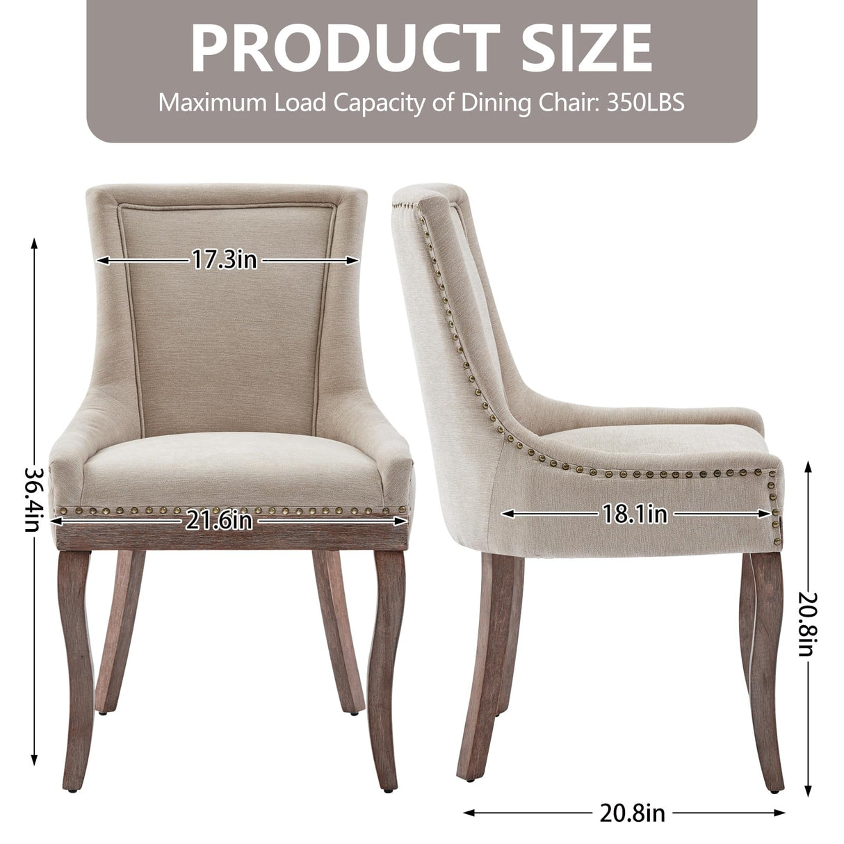 MZDOO Modern Dining Chairs Set of 2, High Back Dining Chairs Side Chairs with Solid Wood Legs, Upholstered Fabric Dining Room Chairs for Dining Room Kitchen, Beige MZDOO